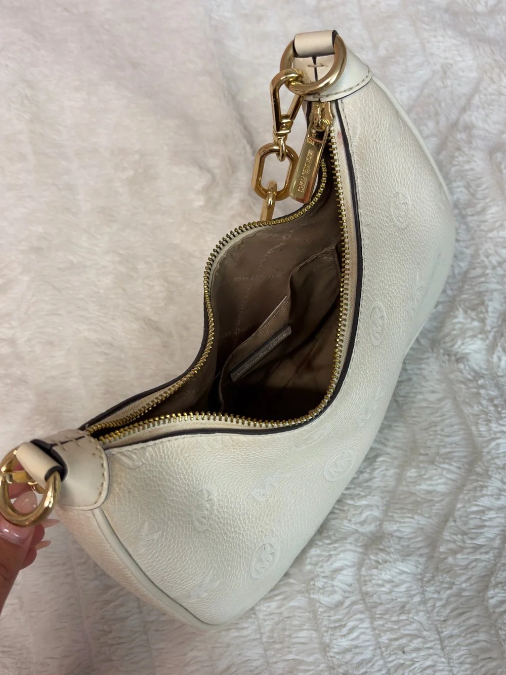 Michael Kors Cream Pebbled Leather Hobo with Gold Chain Strap